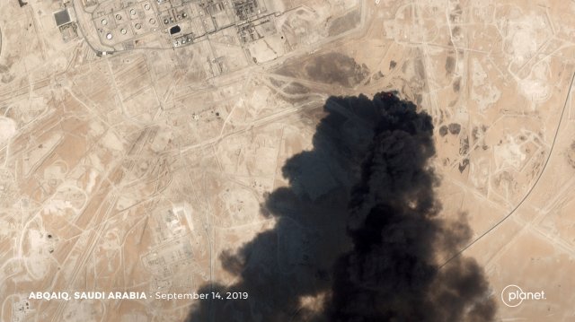A satellite image taken after the strike on the Abqaiq oil facility in Saudi Arabia.