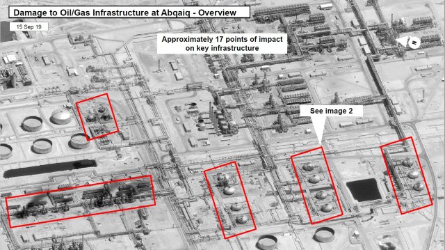 This satellite image shows where the damage was done at the Abqaiq site.